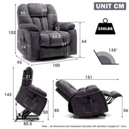 Matteo Electric Power Lift Massage Recliner Chair with Heat - Grey Fabric - thumbnail 3