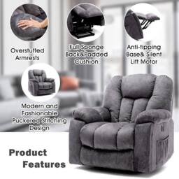 Matteo Electric Power Lift Massage Recliner Chair with Heat - Grey Fabric - thumbnail 6