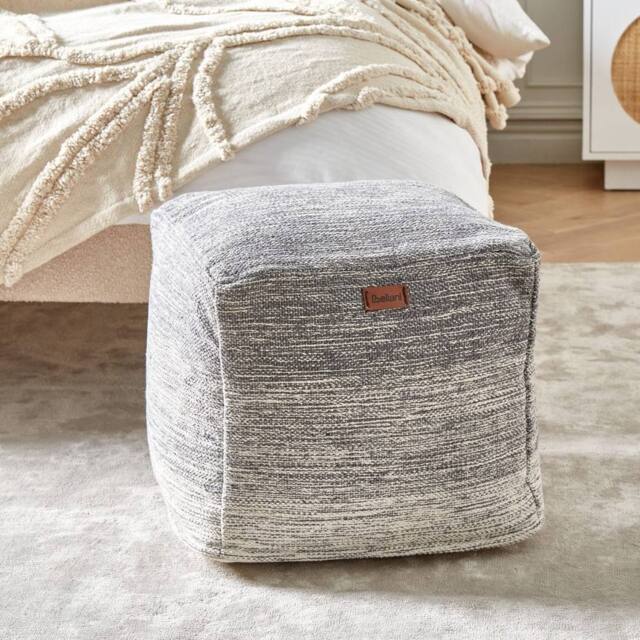 Wyld and Coco Grey and White Three-Stripe Cotton Cube Pouffe - image 1