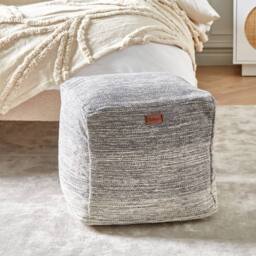 Wyld and Coco Grey and White Three-Stripe Cotton Cube Pouffe