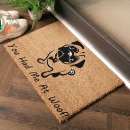 Artsy Mats You Had Me At Woof Pug Doormat in Black - Size: 40 cm x 60 cm - thumbnail 2