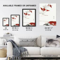 "Artery8 Bird Origami Crane Kachoga Vintage Japan Wall Art Print Seitei in Red - Size: W12"" x H16""" - thumbnail 3