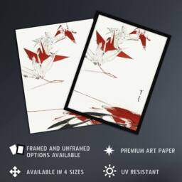 "Artery8 Bird Origami Crane Kachoga Vintage Japan Wall Art Print Seitei in Red - Size: W12"" x H16""" - thumbnail 2