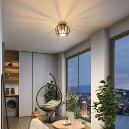 COMELY Industrial Metal Cage Ceiling Lights, Vintage Wooden Chandelier, Black - thumbnail 4