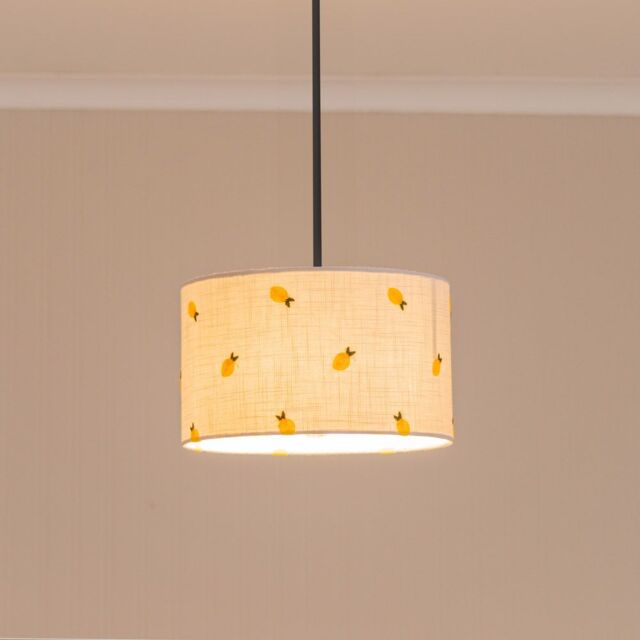 ValueLights Brae Natural White Fabric Lemon Embroidered Drum Lamp Shade in Off-White - Size: 14 inches - image 1