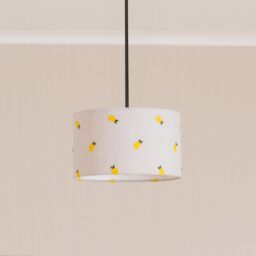 ValueLights Brae Natural White Fabric Lemon Embroidered Drum Lamp Shade in Off-White - Size: 14 inches - thumbnail 3