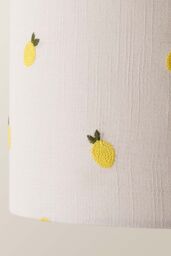 ValueLights Brae Natural White Fabric Lemon Embroidered Drum Lamp Shade in Off-White - Size: 14 inches - thumbnail 5