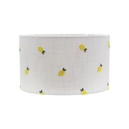 ValueLights Brae Natural White Fabric Lemon Embroidered Drum Lamp Shade in Off-White - Size: 14 inches - thumbnail 2