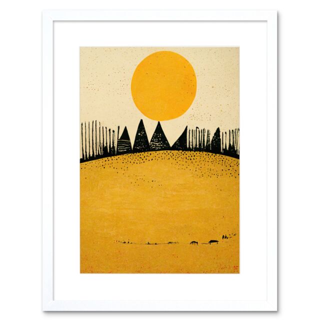 "Artery8 Wall Art Print Minimalist Tribal Abstract Desert Yellow Painting Artwork Framed 9X7 Inch in White - Size: W7"" x H9""" - image 1