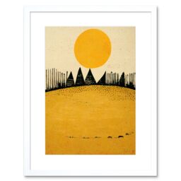 "Artery8 Wall Art Print Minimalist Tribal Abstract Desert Yellow Painting Artwork Framed 9X7 Inch in White - Size: W7"" x H9""" - thumbnail 1
