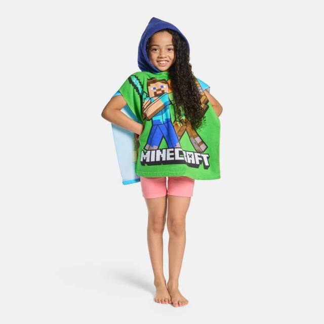 OHS Kids Minecraft Beach Hooded Towel Poncho Absorbent Quick Dry in Green - image 1