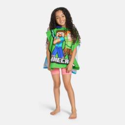 OHS Kids Minecraft Beach Hooded Towel Poncho Absorbent Quick Dry in Green - thumbnail 3