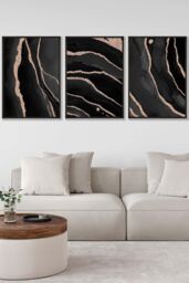 ARTZE Abstract Black Grey Gold Strokes Framed Wall Art - Large - Size: W53 cm x H73 cm x D20mm - thumbnail 1
