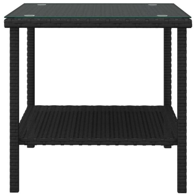 Berkfield Home Side Table Black 45x45x45 cm Poly Rattan & Tempered Glass - Size: 45 x 45 x 45 cm - image 1