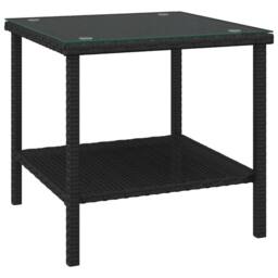 Berkfield Home Side Table Black 45x45x45 cm Poly Rattan & Tempered Glass - Size: 45 x 45 x 45 cm - thumbnail 3