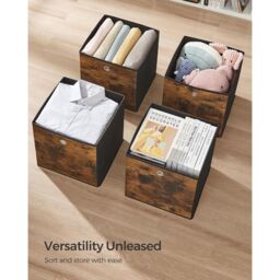 SONGMICS Large Storage Cube Set Oxford Fabric Bins Handles Organizers in Brown - thumbnail 3