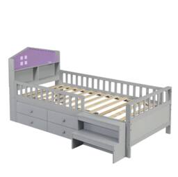 STILVORA 3ft Single Low Loft Bed with LED, Storage & USB in Grey - thumbnail 6