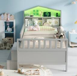 STILVORA 3ft Single Low Loft Bed with LED, Storage & USB in Grey - thumbnail 2