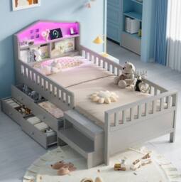 STILVORA 3ft Single Low Loft Bed with LED, Storage & USB in Grey - thumbnail 1