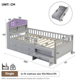 STILVORA 3ft Single Low Loft Bed with LED, Storage & USB in Grey - thumbnail 4