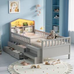 STILVORA 3ft Single Low Loft Bed with LED, Storage & USB in Grey - thumbnail 3