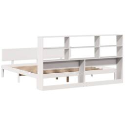 Berkfield Home Bookcase Bed Frame Wax Brown 150x200 cm King Size Solid Wood Pine in White - Size: Super King - thumbnail 6