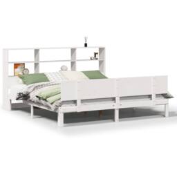 Berkfield Home Bookcase Bed Frame Wax Brown 150x200 cm King Size Solid Wood Pine in White - Size: Super King - thumbnail 2