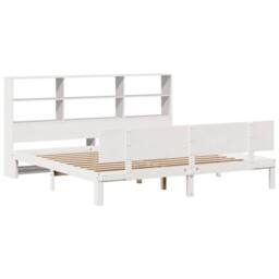 Berkfield Home Bookcase Bed Frame Wax Brown 150x200 cm King Size Solid Wood Pine in White - Size: Super King - thumbnail 3
