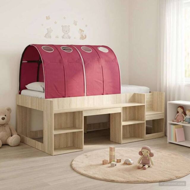 Berkfield Home Bed Frame with Tunnel 3 pcs Sonoma Oak & Red Engineered Wood in Brown - image 1