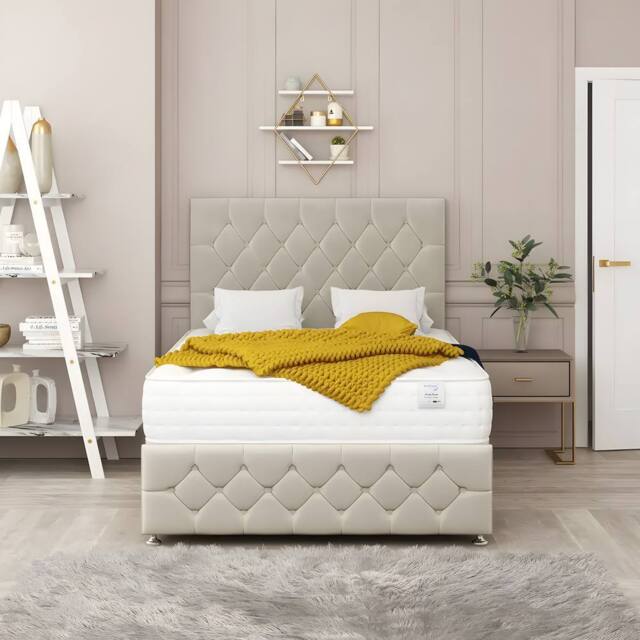 PARADISE BEDS LTD Harmony Sleep Velvet Upholstered Double Bed Set in Off-White - image 1