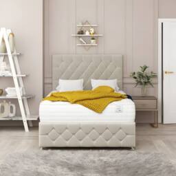 PARADISE BEDS LTD Harmony Sleep Velvet Upholstered Double Bed Set in Off-White