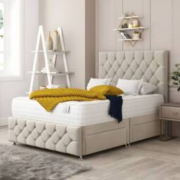 PARADISE BEDS LTD Harmony Sleep Velvet Upholstered Double Bed Set in Off-White - thumbnail 2