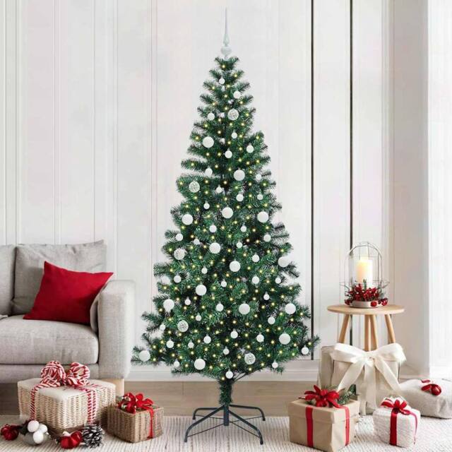 Berkfield Home Artificial Pre-lit Christmas Tree Green 210 cm PVC & Metal - image 1