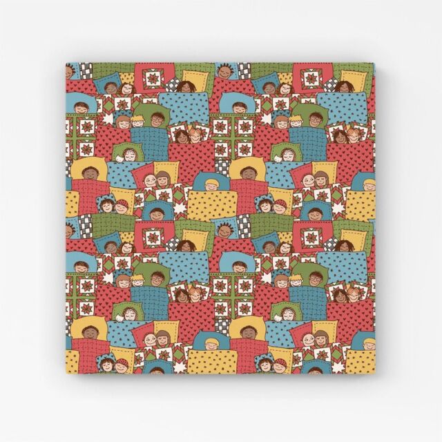 Warren Reed - Designer Hand Drawn Sleeping Doodle Faces Canvas in Red - Size: w40 inch x h40 inch - image 1