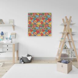 Warren Reed - Designer Hand Drawn Sleeping Doodle Faces Canvas in Red - Size: w40 inch x h40 inch - thumbnail 3
