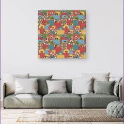 Warren Reed - Designer Hand Drawn Sleeping Doodle Faces Canvas in Red - Size: w40 inch x h40 inch - thumbnail 4