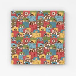 Warren Reed - Designer Hand Drawn Sleeping Doodle Faces Canvas in Red - Size: w40 inch x h40 inch - thumbnail 1