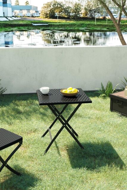 Garden Sanctuary Square Folding Outdoor Rattan Bistro Dining Table in Black - image 1