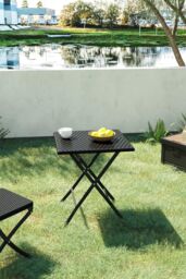 Garden Sanctuary Square Folding Outdoor Rattan Bistro Dining Table in Black - thumbnail 1