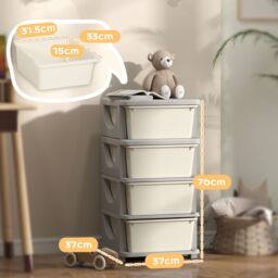 HOMCOM Kids Storage Units with Drawers 4 Tier Chest Dresser Tower in Cream - thumbnail 3