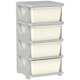 HOMCOM Kids Storage Units with Drawers 4 Tier Chest Dresser Tower in Cream - thumbnail 2