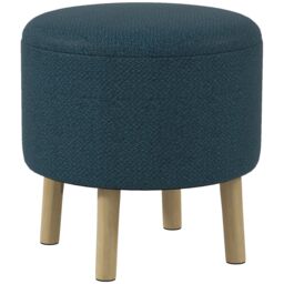 HOMCOM Storage Ottoman, Round Stool Chair with Cushioned Top, Hidden Space in Blue - thumbnail 2