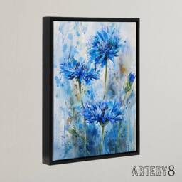 "Artery8 Cornflowers Flower Watercolour Framed Canvas Wall Art Print in Blue - Size: W12"" x H16""" - thumbnail 2