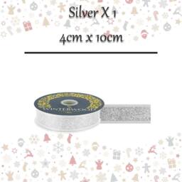 VFM e-Store Christmas Ribbon Garland Decoration 4cm x 10cm Silver X 1 - Size: 4 cm x 10 cm - thumbnail 2
