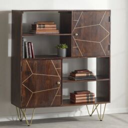 IH Design Display Unit with Shelves & Cupboards Deiondre Dark Mango in Brown