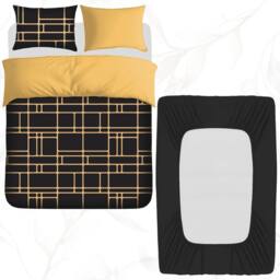 Grace Double Brushed Reversible Duvet Cover Set with Fitted Sheet in Gold - thumbnail 1