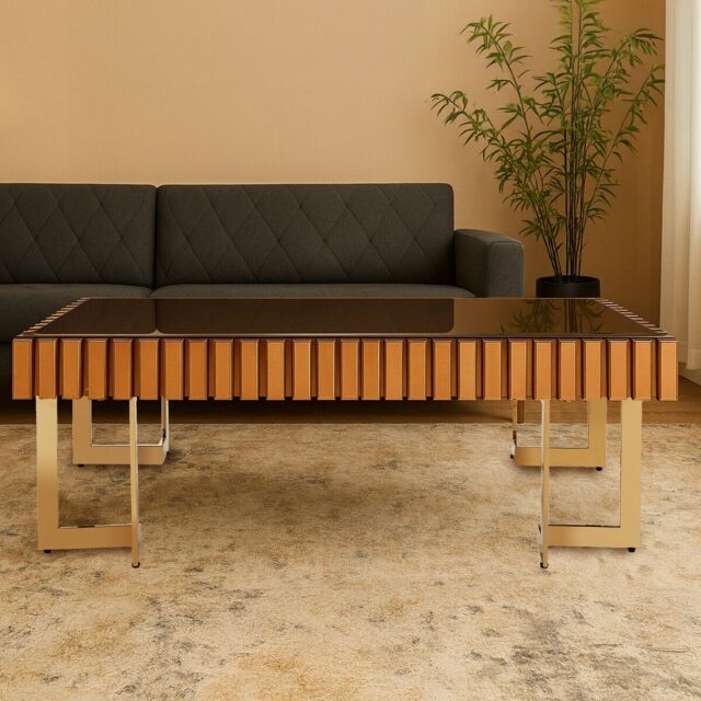 Orsina Reflective Design Coffee Table For Living Room, Gold Finish Table For Patio, Convenient Decorative Table - image 1