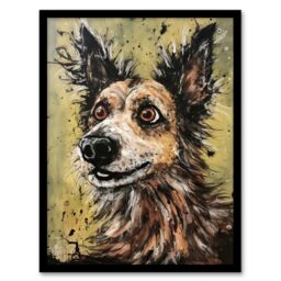 "Artery8 Wall Art Print Daisy Hears The Door Artwork Fun Dog Painting By Tom Jones Art Framed - Size: W12"" x H16""" - thumbnail 1