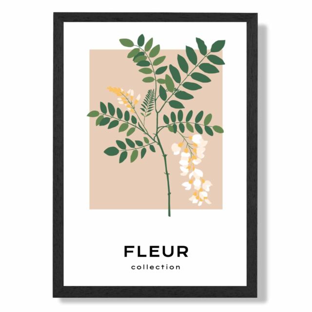 ARTZE Green & Beige Wildflower Flower Market Minimalist Framed Print SIZE: A3 with Black Frame - Size: A4 - image 1