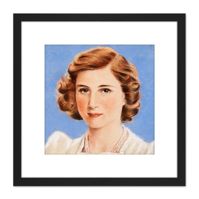 Artery8 Timym Portrait UK Princess Margaret Painting 8X8 Inch Square Wooden Framed Wall Art Print Picture with Mount in Black - image 1